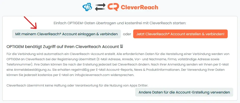 Screenshot CleverReach Login