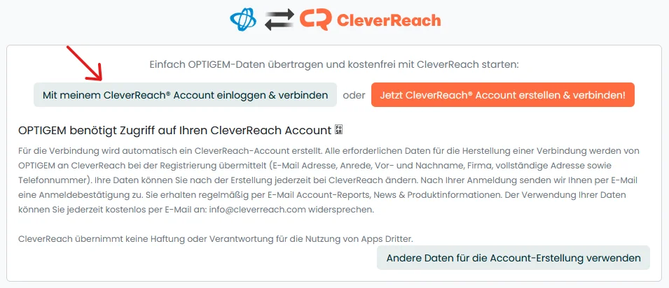 Screenshot CleverReach Login