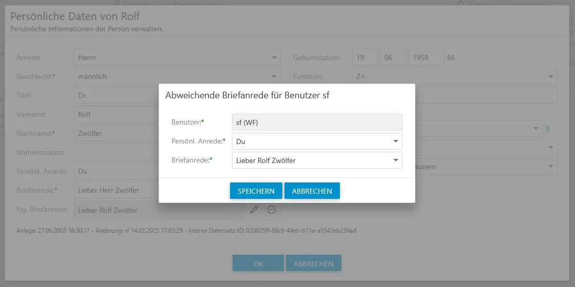 Screenshot der Briefanrede