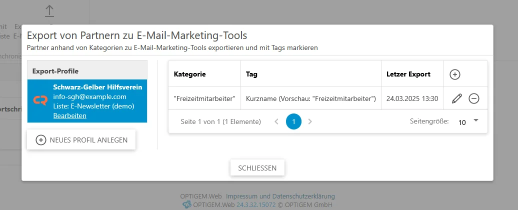 Screenshot vom Export der Tags